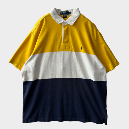 00's Ralph Lauren 半袖ラガーシャツ ポロシャツ 黄白紺 (XL)/B2503T-SO