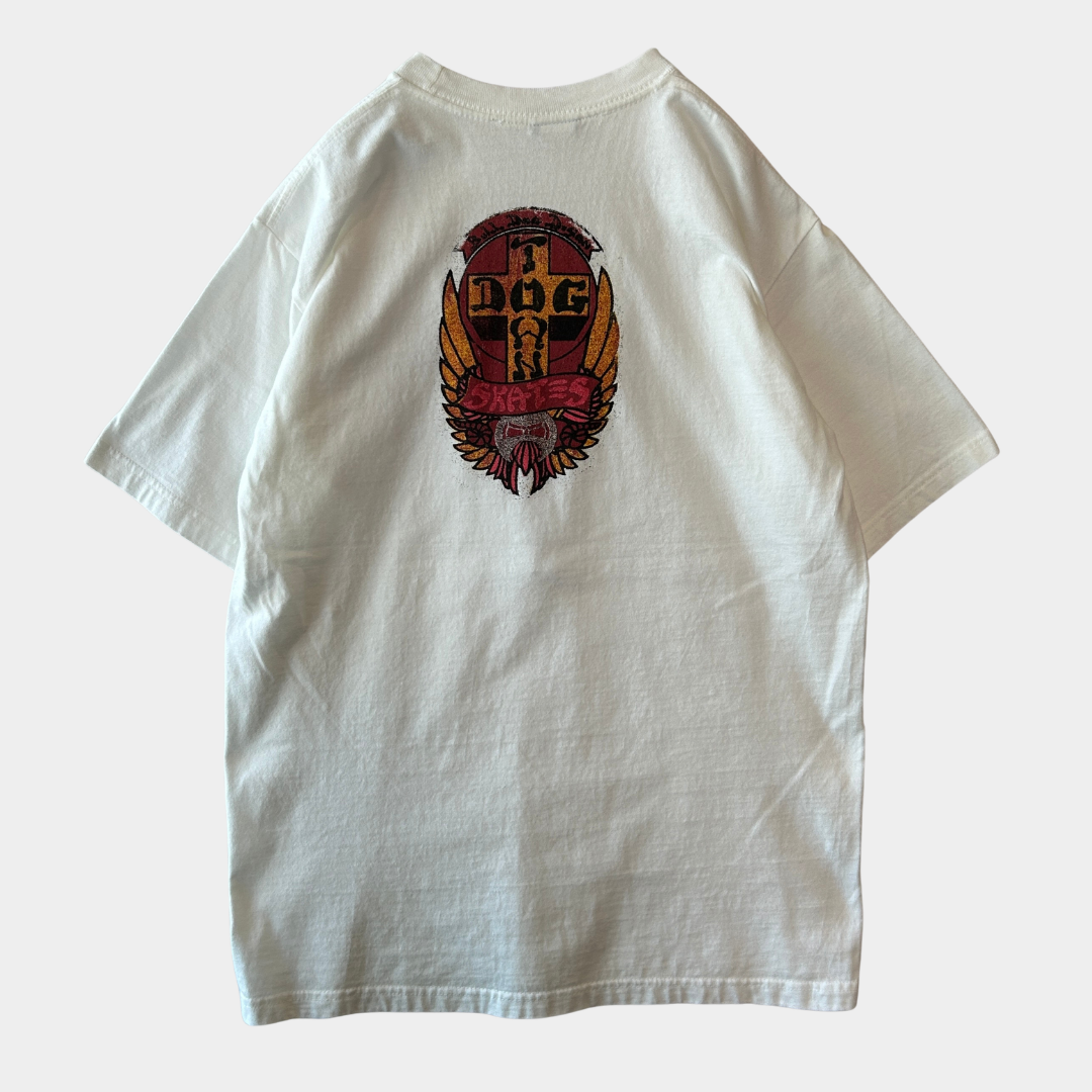 00's DOG TOWN ドッグタウン Bull Dog Design クロスロゴ グラフィックTシャツ  白/C1065T-SO