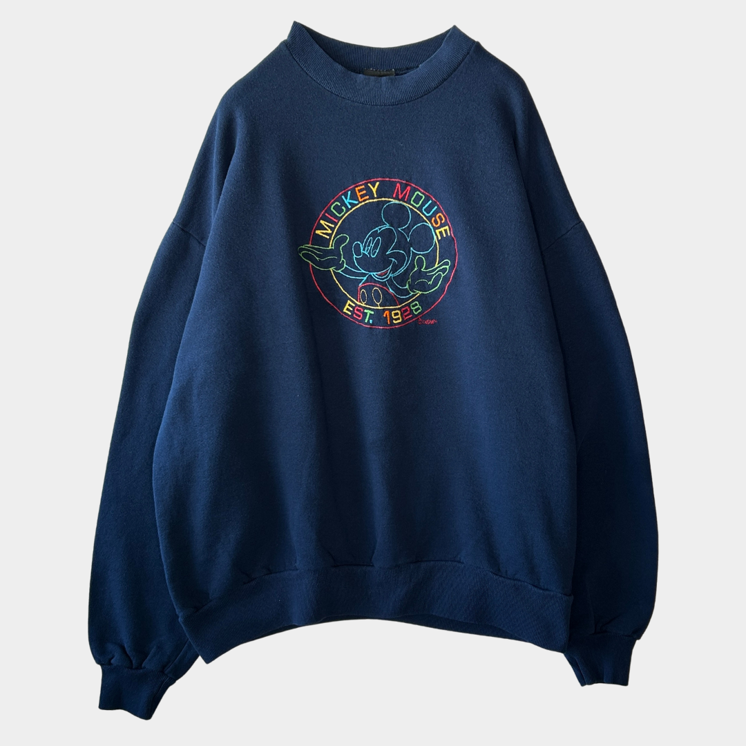 90's Mickey Disney ディズニー ミッキースウェット 紺 (XL)/A8737S-SO
