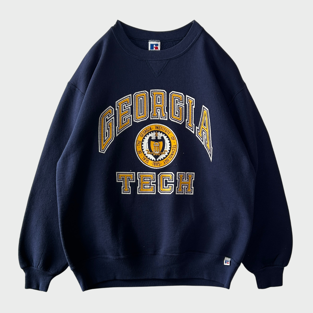 90's Russell Athletic ラッセルアスレティック "Georgia Tech" ジョージア工科大学 カレッジ スウェット 前Vガゼット仕様 ネイビー(L)/B4137R-SO