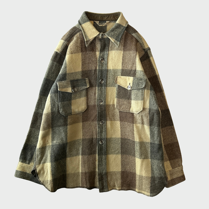 70's Wool Rich ウールリッチ バッファローチェック シャツジャケット 灰茶ベージュ系 (50)/A5088J-SO