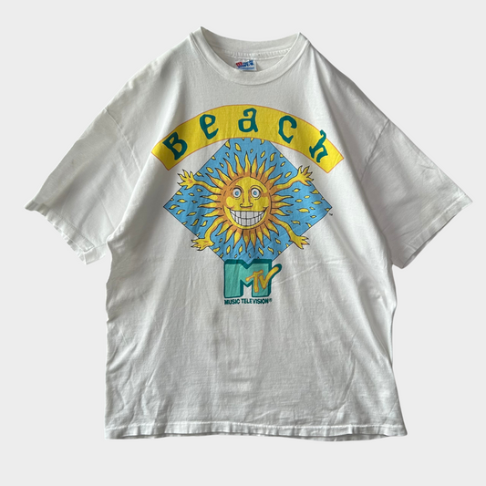90's HANES Beach MTV 太陽T-shirt 白(XL)/A3831T-SO