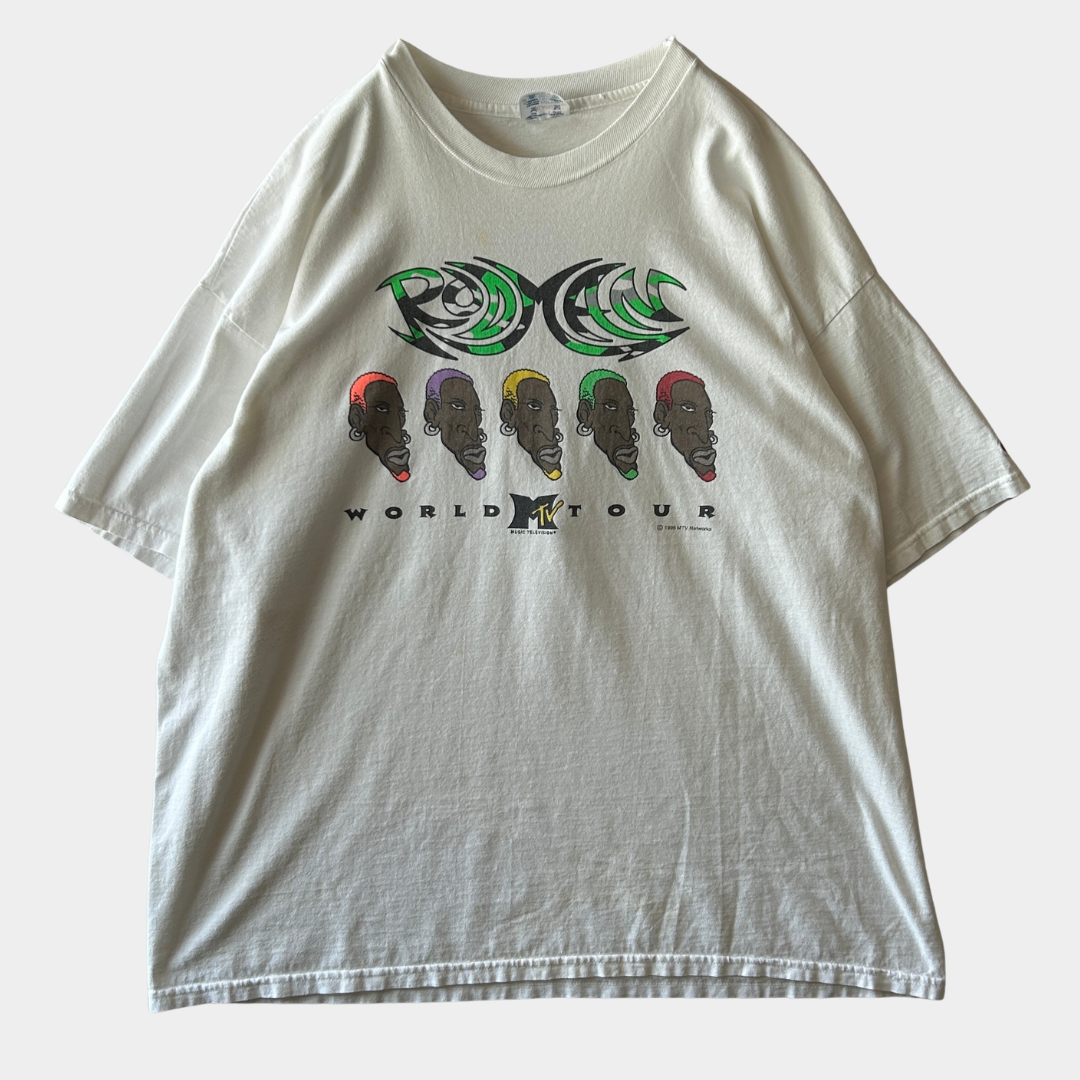 90's Champion デニス・ロッドマン World tour MTV デザインTシャツ 白 (XXL)/B3574T-SO