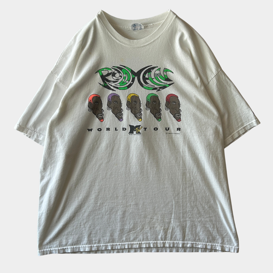 90's Champion デニス・ロッドマン World tour MTV デザインTシャツ 白 (XXL)/B3574T-SO