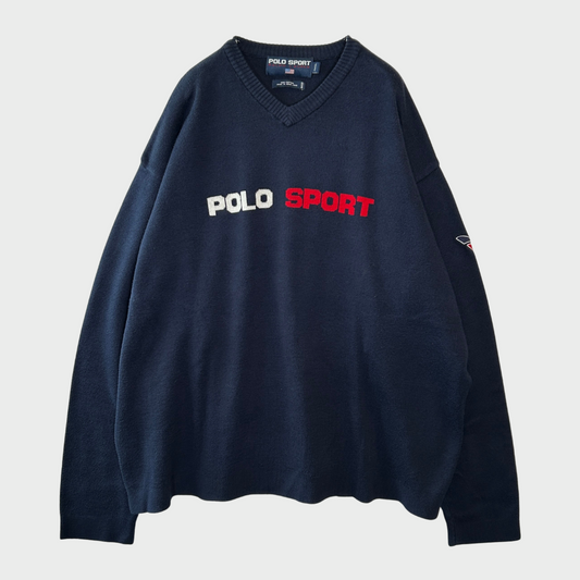 90's  POLO SPORT  コットンニット  ネイビー XXL /A8112K-SO