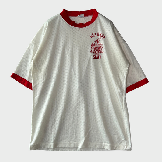 70's champion "HERITAGE STAFF" Tシャツ ホワイト (44)/A7560T-SO