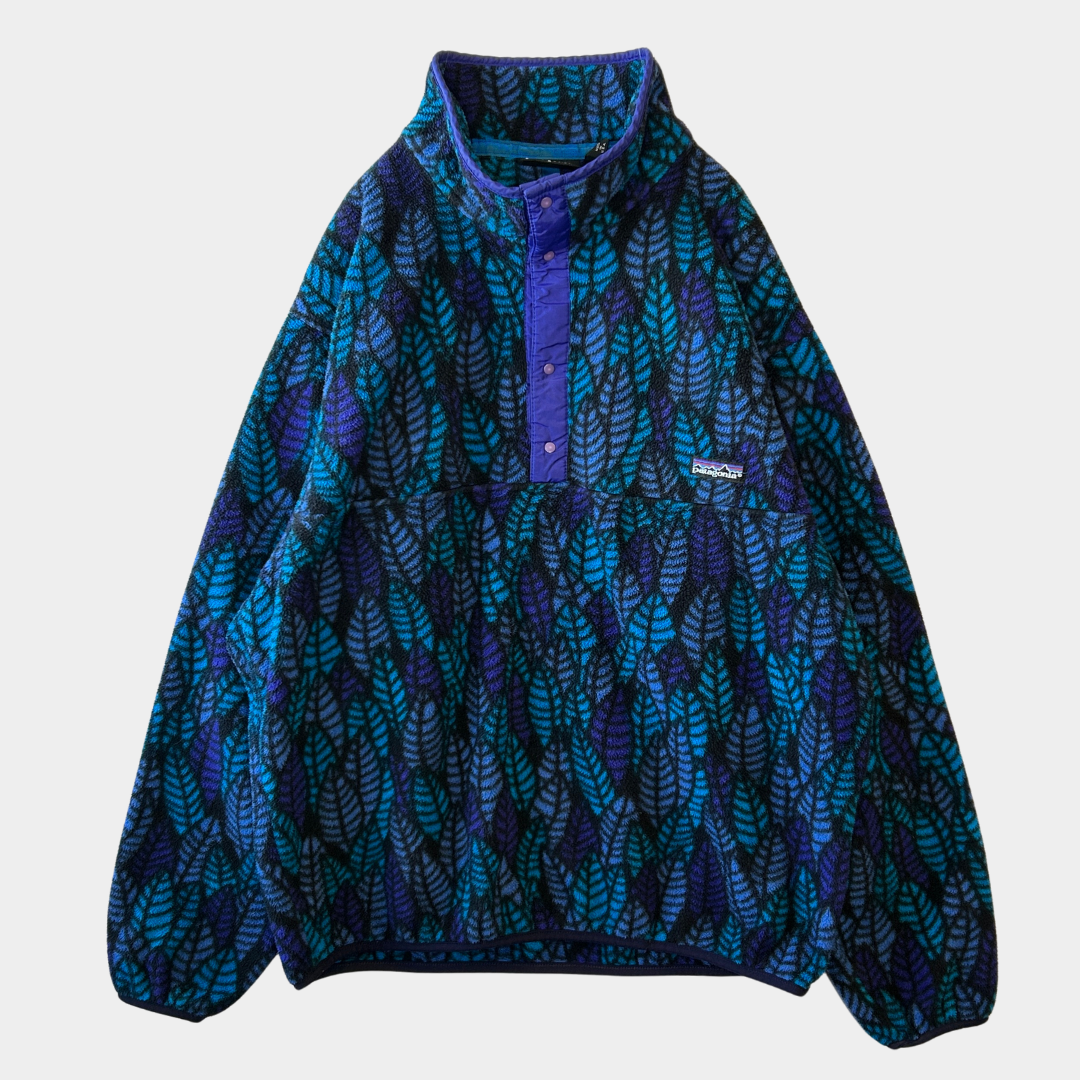 90's Patagonia パタゴニア スナップT リーフ柄 ブルー USA製(L)/A9886F-SO