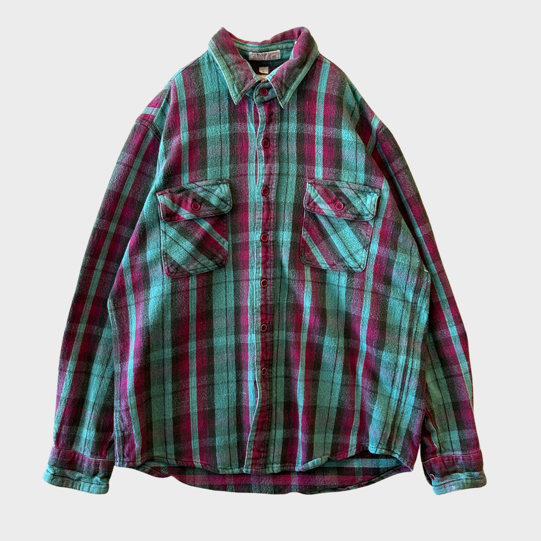 00's Campus ヘビーウェイト フランネルシャツ 赤黒水色 (L)/A8811S-SO