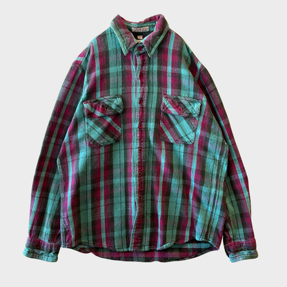 00's Campus ヘビーウェイト フランネルシャツ 赤黒水色 (L)/A8811S-SO