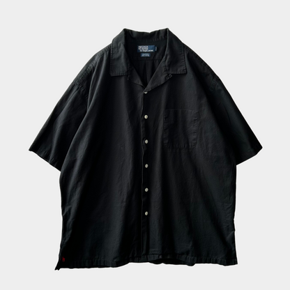 90's Polo Ralph Lauren CALDWELL オープンカラー半袖シャツ コットン裾ポニー 黒(XXL)/A6597SH-SO