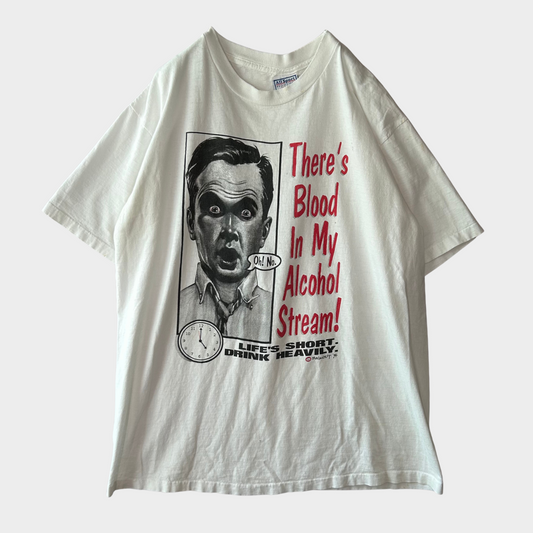 90's All Sport There's Blood In My Alcohol Stream 1994 お酒 Tシャツ 白 (XL)/B2022T-SO
