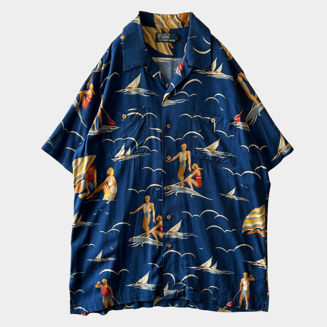 Polo by Ralph Lauren ラルフローレン アロハシャツ 半袖 サーフィン柄 ブルー(L)/C1015SH-SO