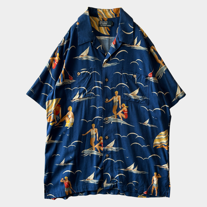 Polo by Ralph Lauren ラルフローレン アロハシャツ 半袖 サーフィン柄 ブルー(L)/C1015SH-SO