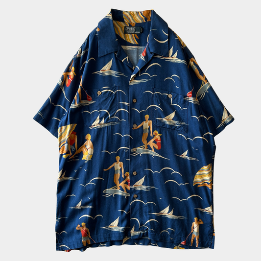 Polo by Ralph Lauren ラルフローレン アロハシャツ 半袖 サーフィン柄 ブルー(L)/C1015SH-SO