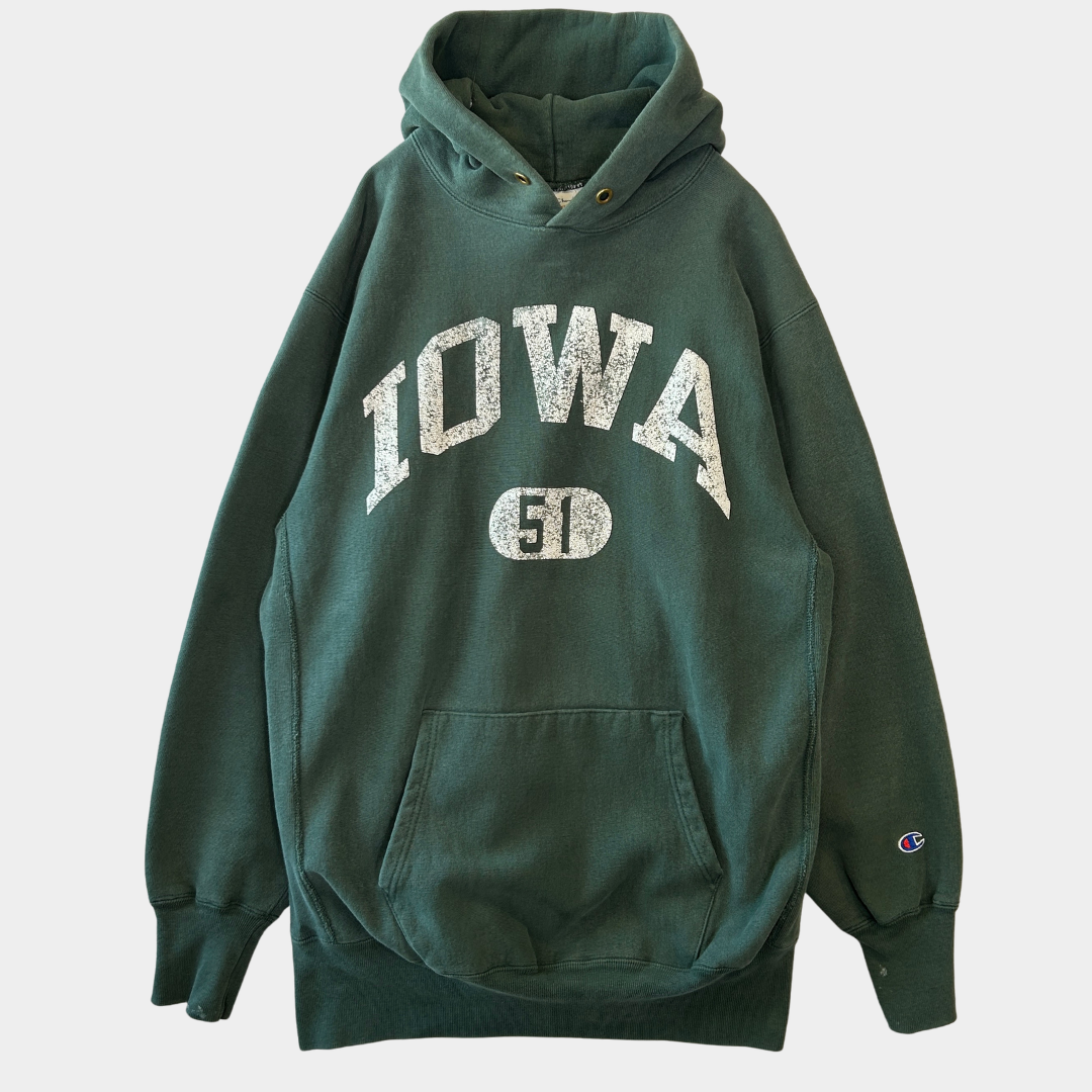 90's Champion Reverse Weave リバースウィーブ IOWA フーディー スウェット グリーン USA製(XXL)/C0946R-SO