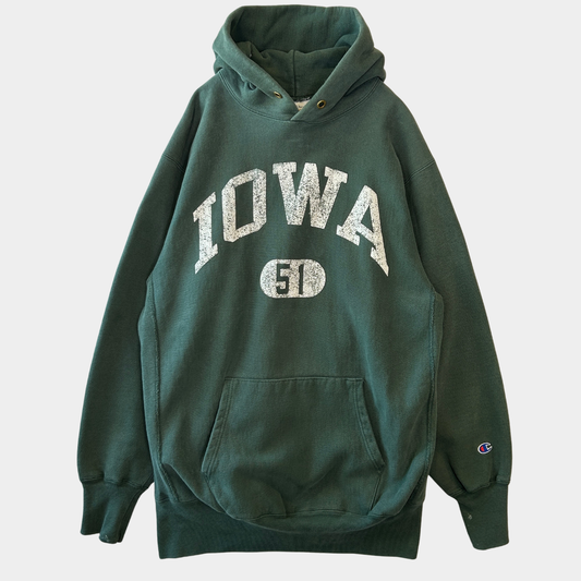 90's Champion Reverse Weave リバースウィーブ IOWA フーディー スウェット グリーン USA製(XXL)/C0946R-SO