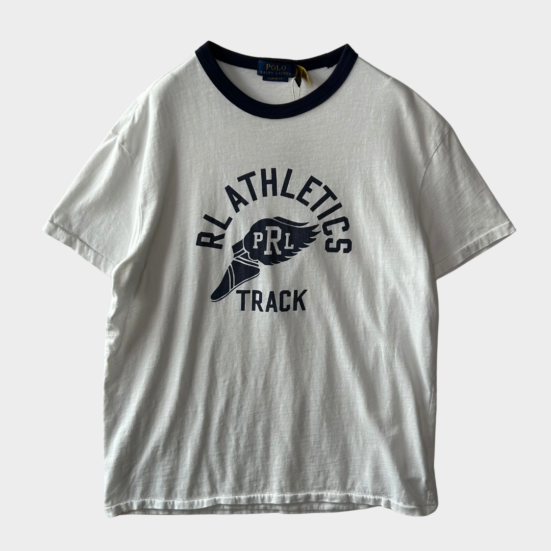00's POLO RALPH LAUREN RL ATHLETICS TRACK Tシャツ 白 (M)/B2196T-SO