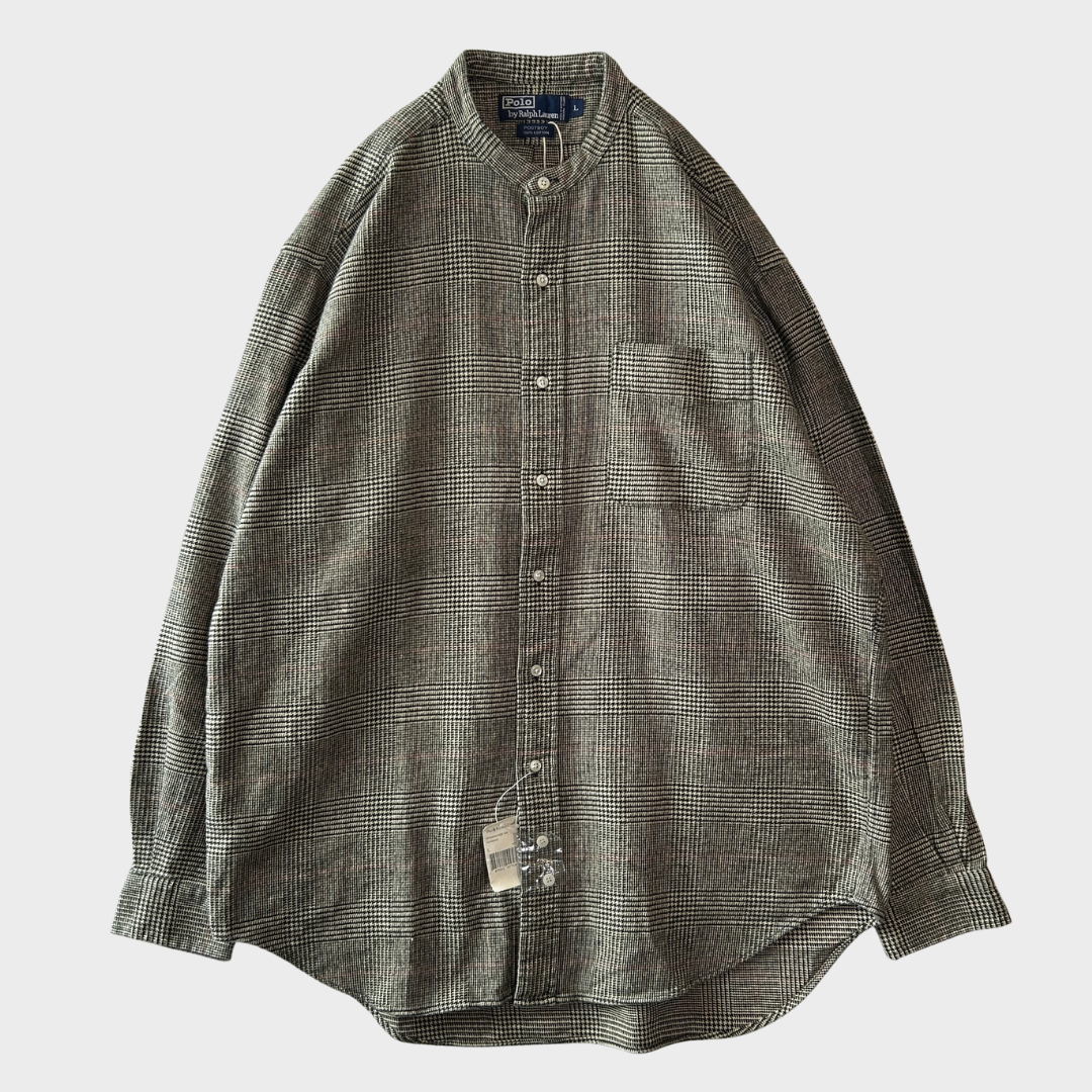 00's Ralph Lauren ラルフローレン デッドストック チェック バンドカラーシャツ POSTBOY ベージュ系 (L) /B1162SH-SO