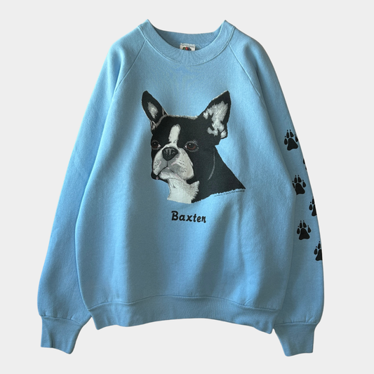 90's FRUIT OF THE LOOM Baxten アニマルラグランスウェット 水色 (L)/B2532S-SO