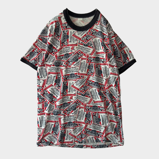 80's Sportswear Budweiser アルコール リンガーTシャツ 白赤青 (L)/A4051T-SO