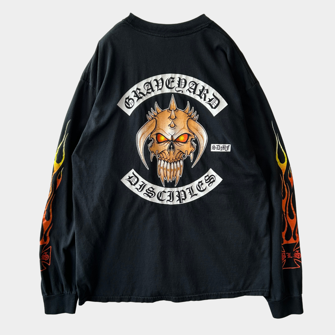 00's Black Label Society フレイム 袖プリントロンT バンドTシャツ ザック・ワイルド 黒(XL)/C1031T-SO
