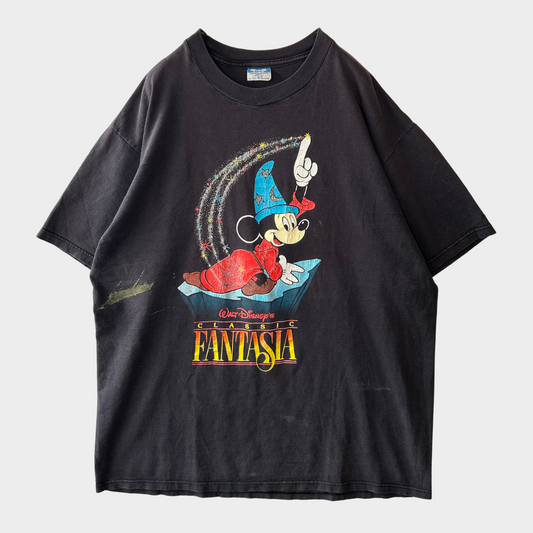80's Disney Fantasia Magician 魔法使いミッキー ディズニーTシャツ 黒 (L)/A7192T-SO