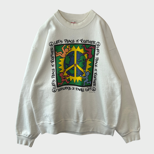 90's Fruit of the Loom"LET'S PEACE IT TOGETHER" アートスウェット 白(XL)/B0951S-SO