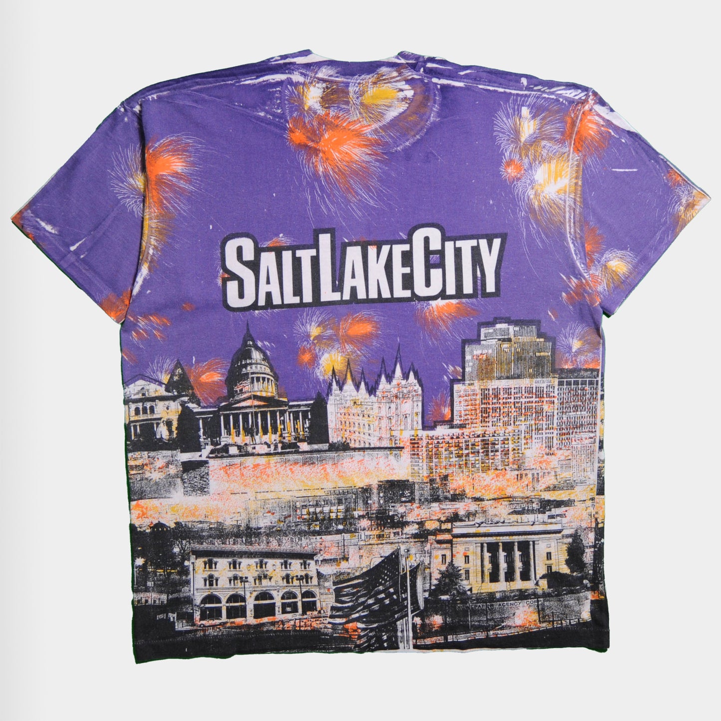 90's SALTLAKECITY All-OverデザインTシャツ(XL)/A2972T-S