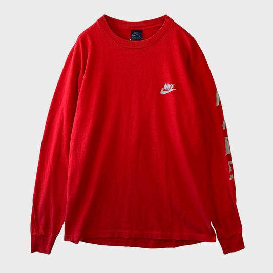 80's NIKE ナイキ ロゴ ロングTシャツ 赤 (M)/A8096T-SO
