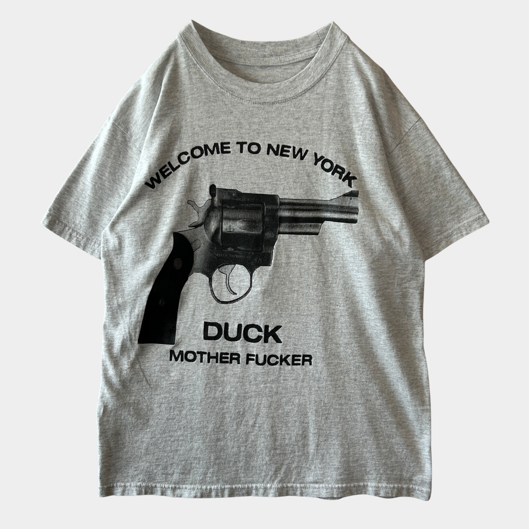 90~00's Welcome to New York DUCK Mother FXXXXr メッセージTシャツ グレー /C1064T-SO