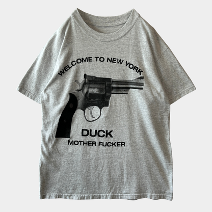 90~00's Welcome to New York DUCK Mother FXXXXr メッセージTシャツ グレー /C1064T-SO