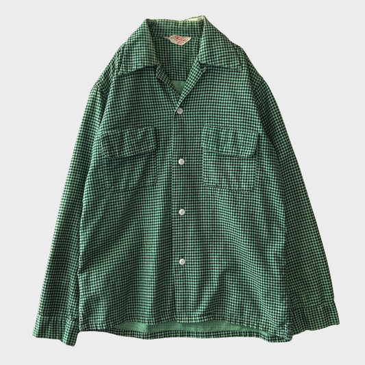 50's Freetline 千鳥格子柄 オープンカラーシャツ 黒緑 (S)/C0234S-SO