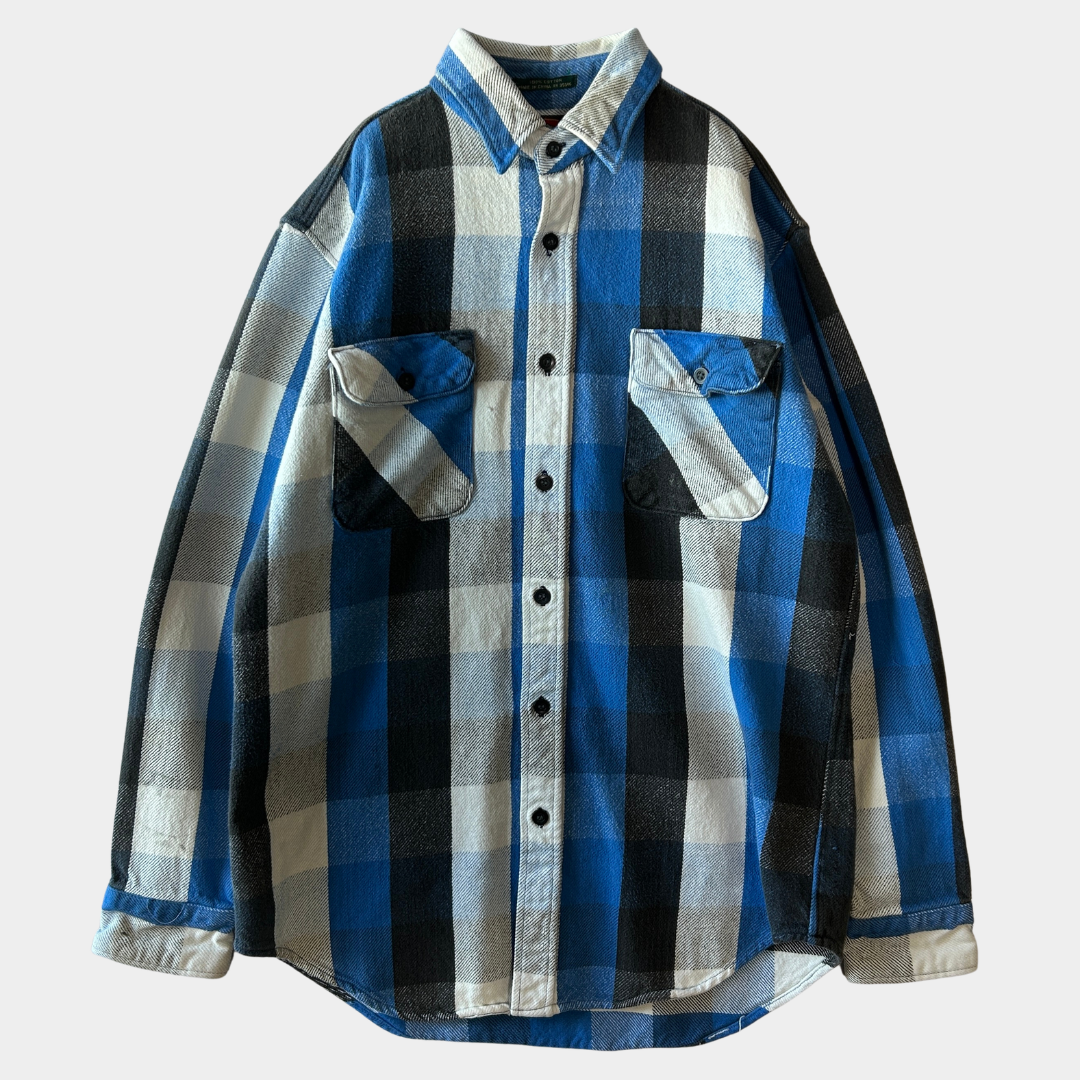 90's ~ GREATLAND チェック フランネルシャツ ブラック ブルー ホワイト (M)/C0281SH-SO
