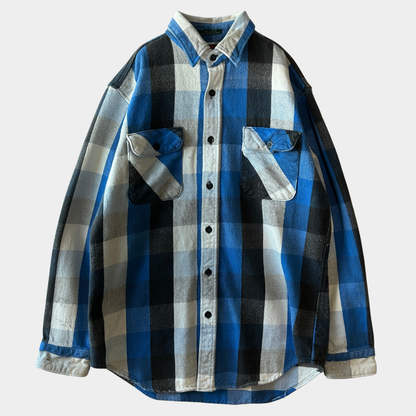 90's ~ GREATLAND チェック フランネルシャツ ブラック ブルー ホワイト (M)/C0281SH-SO