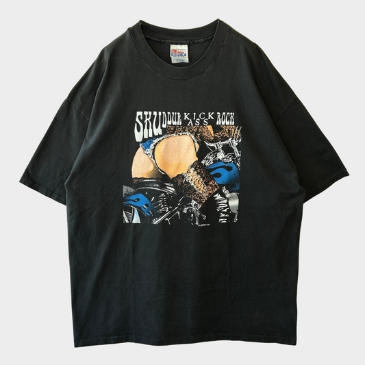 90's Hanes DIRTY VARMINTS Skuddur Kick Ass Rock バイク Tシャツ 黒 (XXL)/B2739T-SO