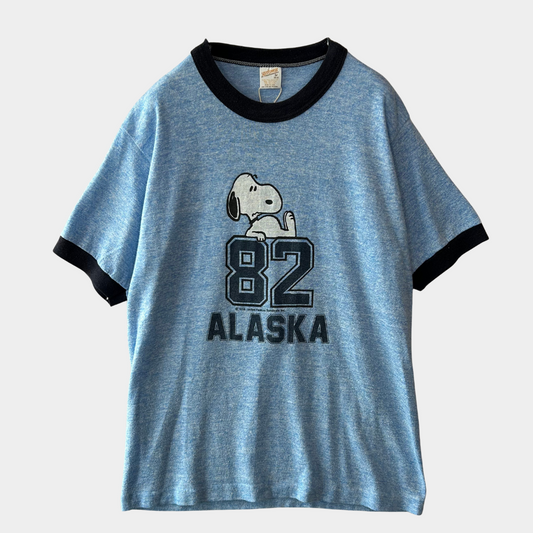 80's Sportswear  ALASKA82 スヌーピー 霜降りリンガーTシャツ （M)/A6389T-SO