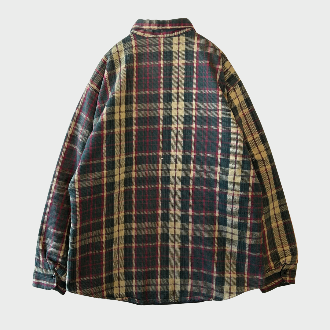 80's Workn Sport フランネルチェックシャツ 赤緑ベージュ系 (L)/A8824S-SO