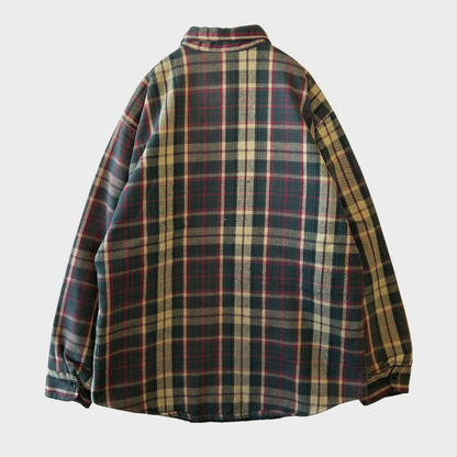 80's Workn Sport フランネルチェックシャツ 赤緑ベージュ系 (L)/A8824S-SO