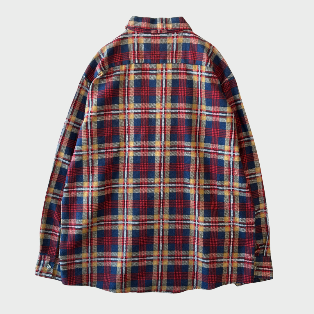 70's Bellcraft プリントネルシャツ 赤紺白ベージュ系 (L)/A6962S-SO