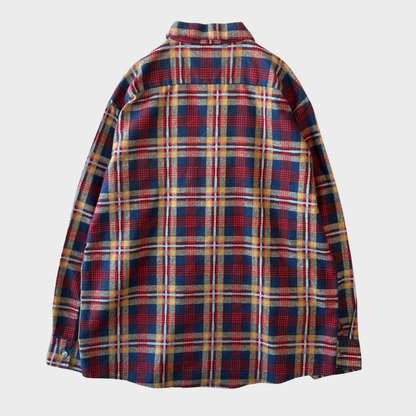 70's Bellcraft プリントネルシャツ 赤紺白ベージュ系 (L)/A6962S-SO