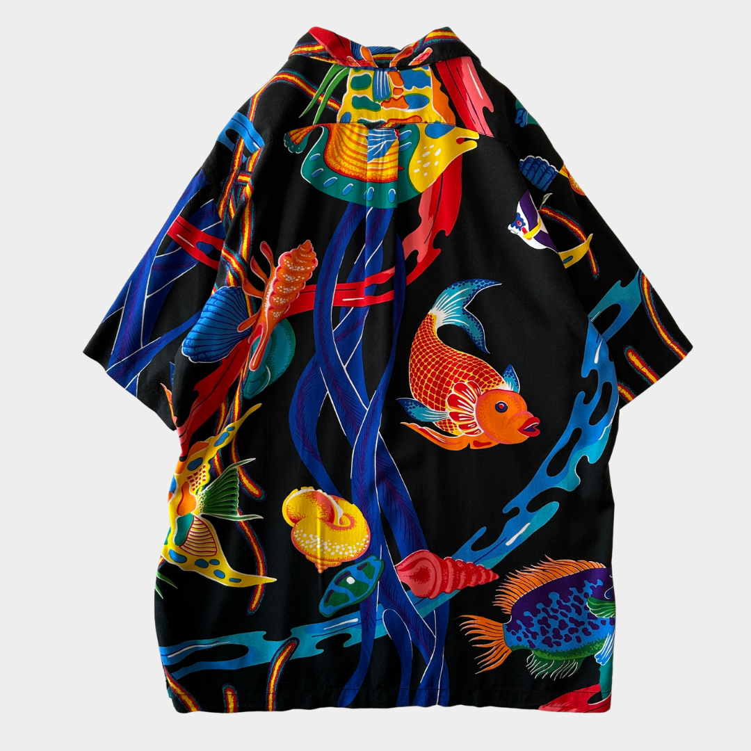 90's Polo by Ralph Lauren ラルフローレン "CALDWELL" Tropical Fish 半袖 オープンカラーシャツ(M)/C1286SH-S