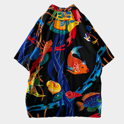 90's Polo by Ralph Lauren ラルフローレン "CALDWELL" Tropical Fish 半袖 オープンカラーシャツ(M)/C1286SH-S