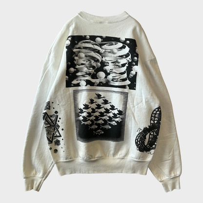 90's M.C.Escher エッシャー アート マルチプリントスウェット 白(XL)/C0188S-SO