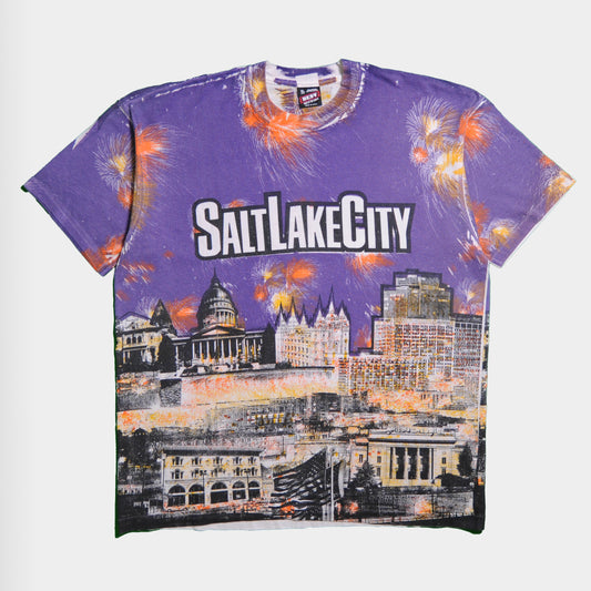 90's SALTLAKECITY All-OverデザインTシャツ(XL)/A2972T-S