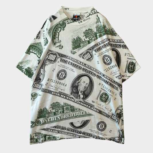 90's SIGNAL SPORT 100 Dollar AOP 総柄Tシャツ 白(XL)/B2690T-SO