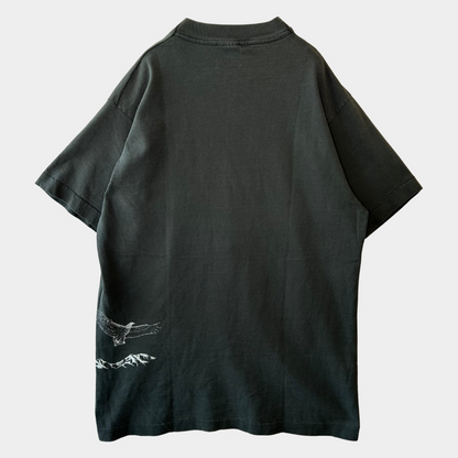 90's ALASKA イーグル巻きプリントTシャツ 黒(M)/A7185T-SO