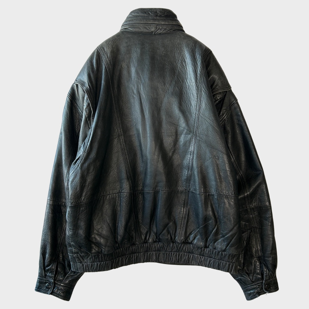 90's~ JOHN ASHFORD leather jacket レザー ジャケット フード付き ブラック (M)/B1397J-SO
