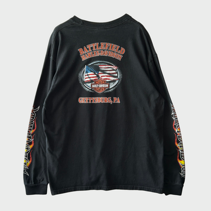 00's Harley-Davidson Sinister Attude 袖プリント ハーレーロングTシャツ 黒 (サイズ不明)/B3083T-SO