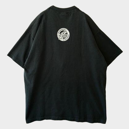 90's FRUIT OF THE LOOM "WILL WORK FOR BEER" Brew City アルコール メッセージTシャツ 黒 (XL)/B2738T-SO