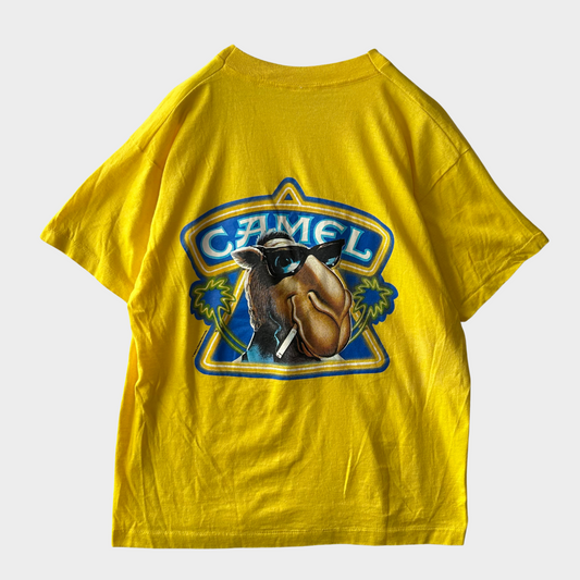 80's CAMEL タバコ アドバタイジングプリント バックプリントTシャツ 黄色 (L)/B2367T-SO